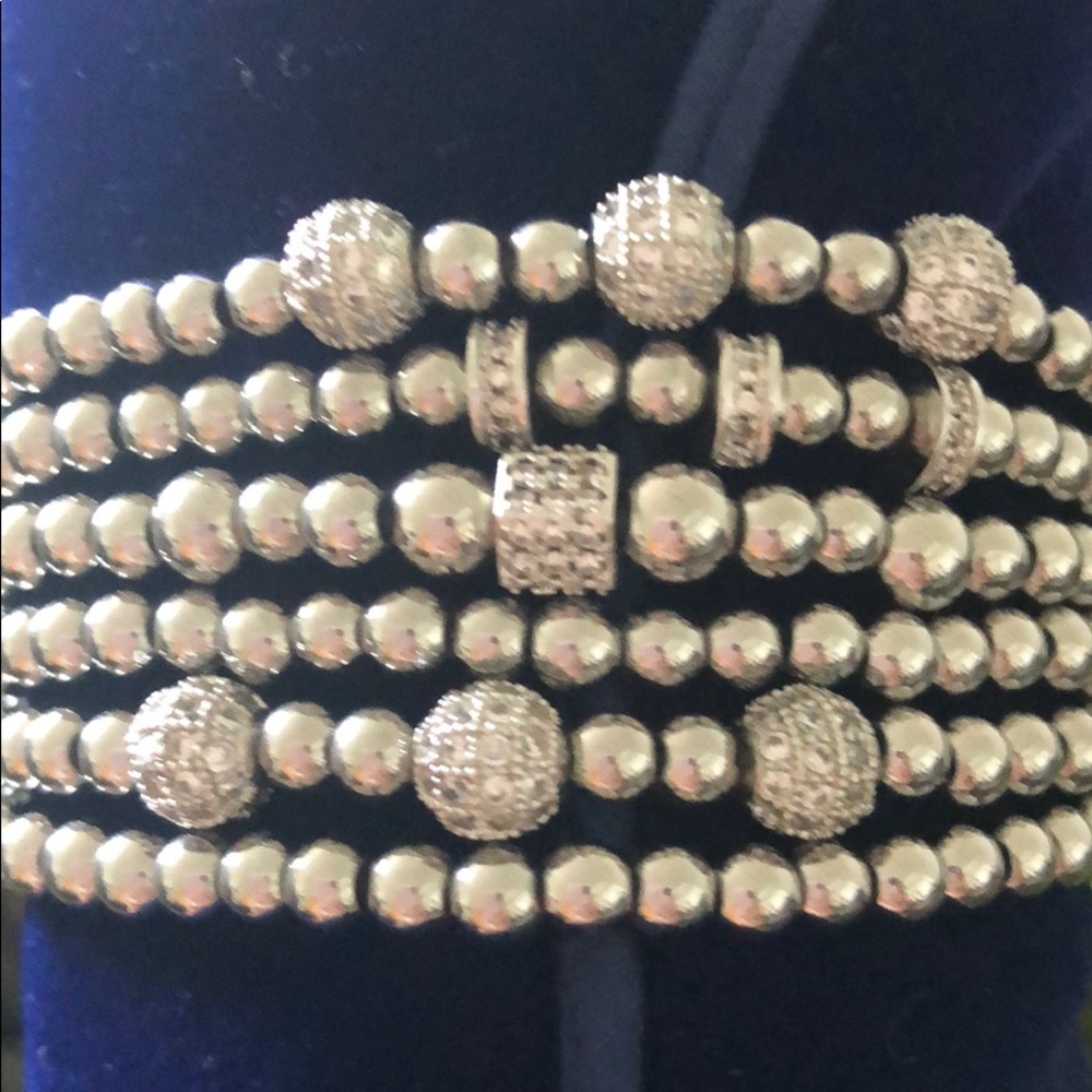 Silver Beaded Stacking Bracelets - image 2